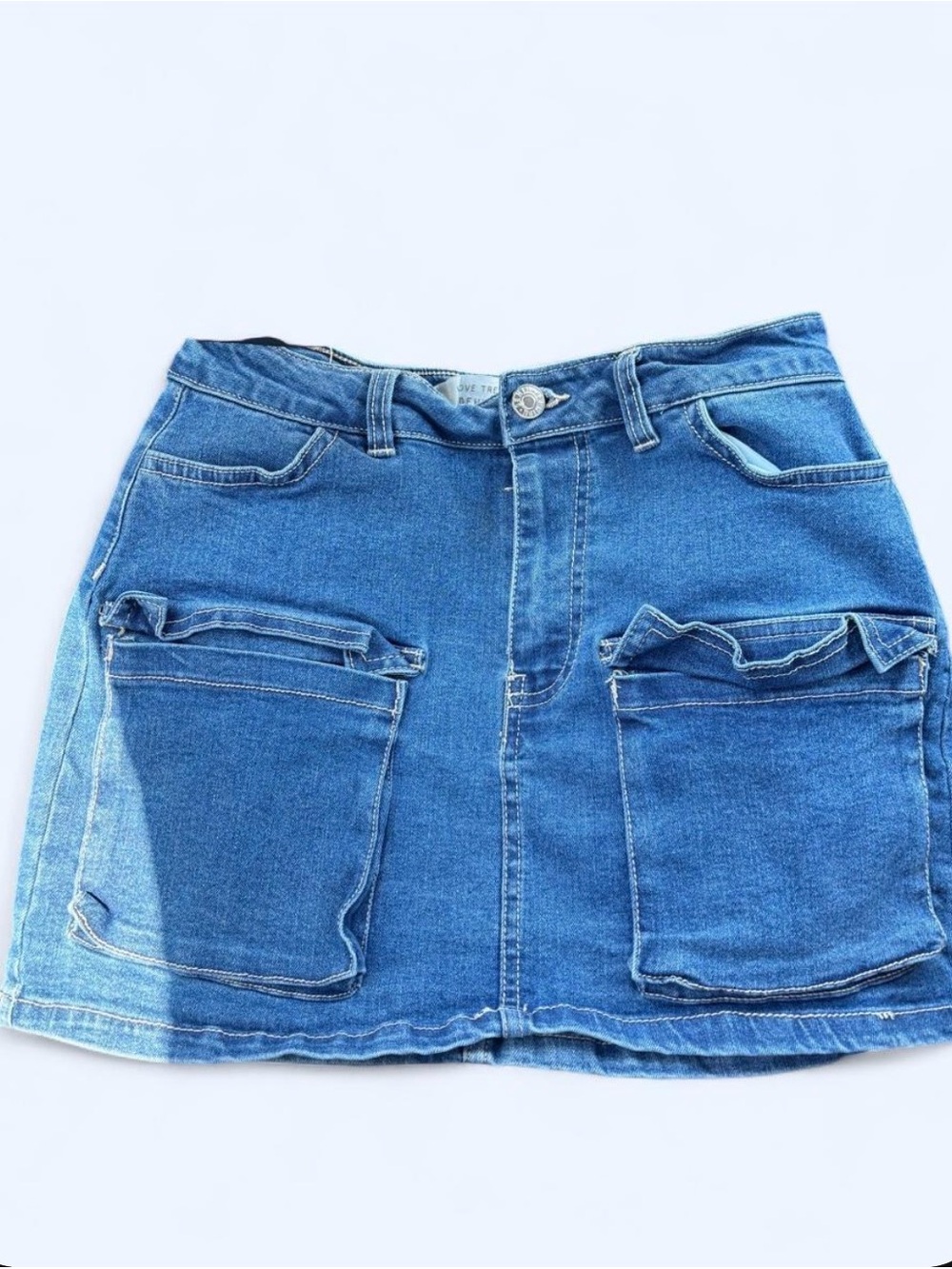 H&M Blue Denim Mini Skirt with Front Patch Pockets